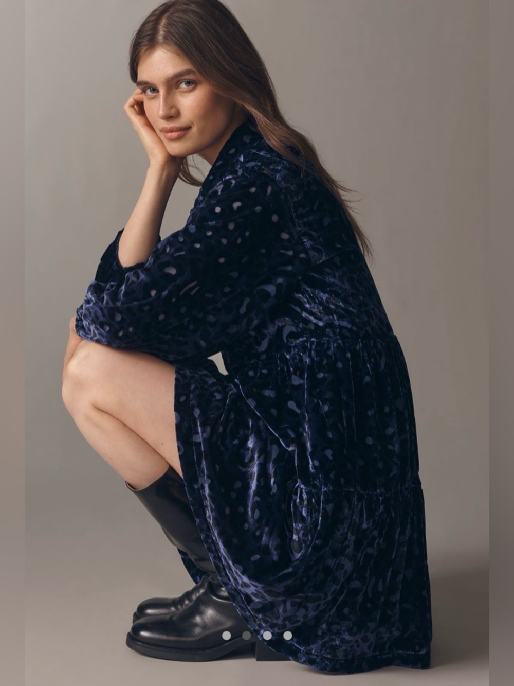 The Bettina velvet tiered mini shirt dress by Maeve